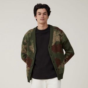 Vintage Grandpa Knit Cardigan Camo Inspired Design NWT